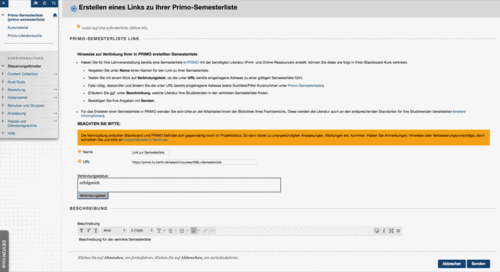 Semesterliste beim Kurs in Blackboard verlinken
